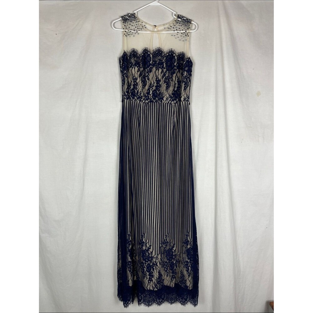 NWT Little Mistress London Blue Striped Floral Beaded Maxi Dress